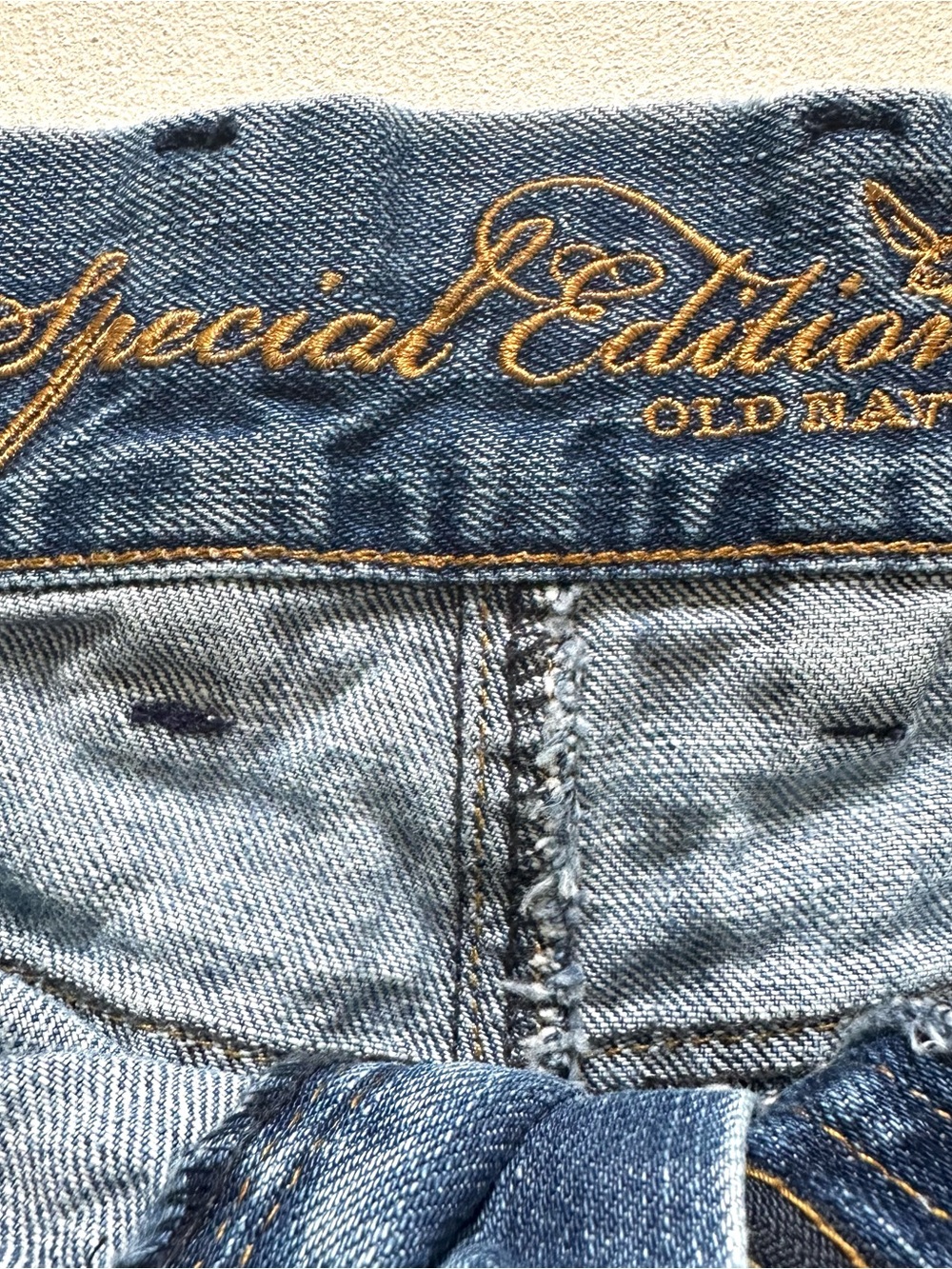 Old Navy Special Edition Blue Distressed Denim Mini Skirt Embroidered Size 2 - Picture 2 of 15